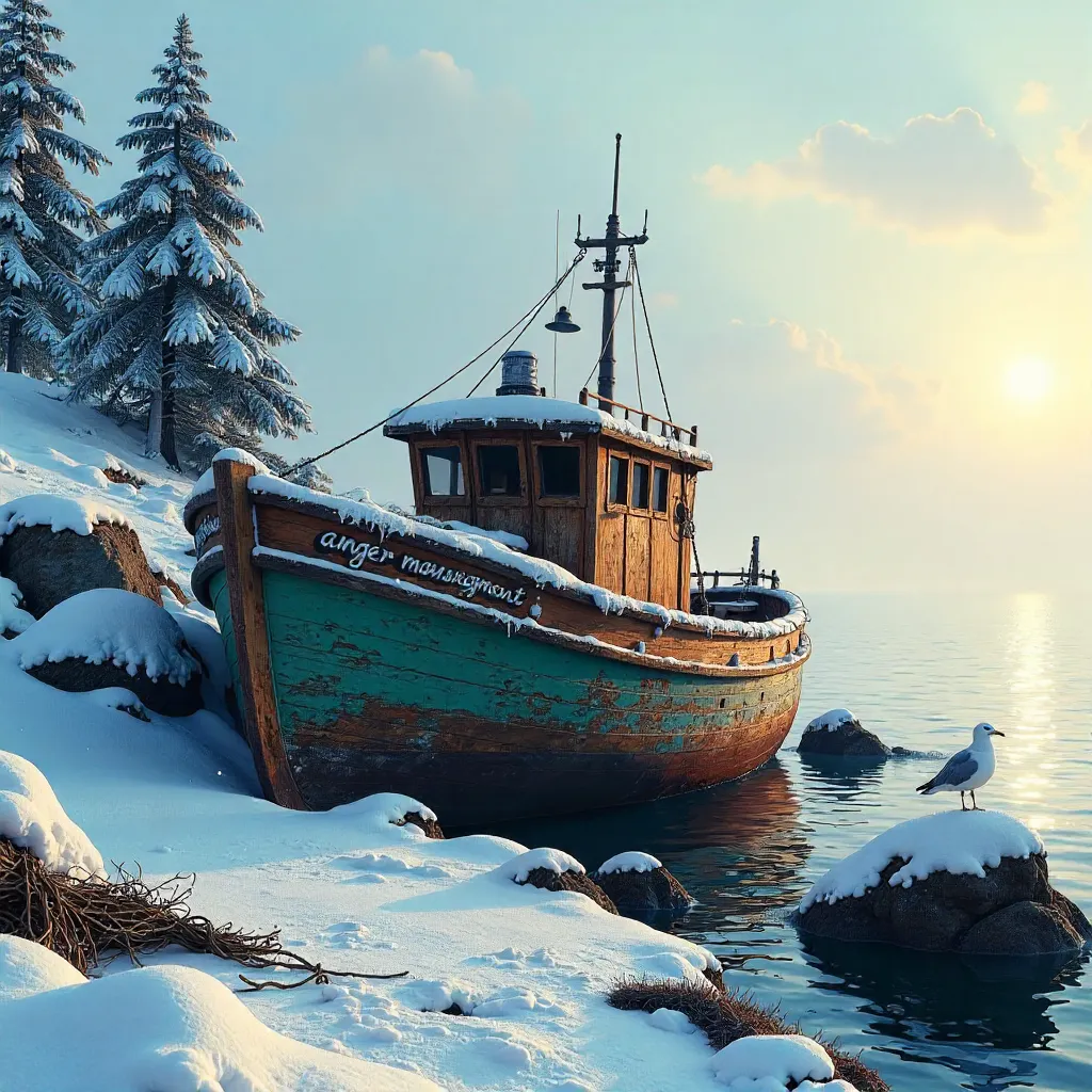 Anger Management on a Snowy Rocky Shore
