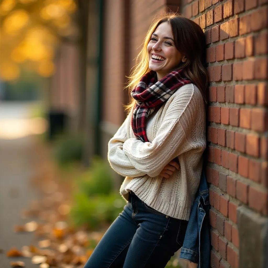 Autumn Laugh on a Rustic Brick Wall