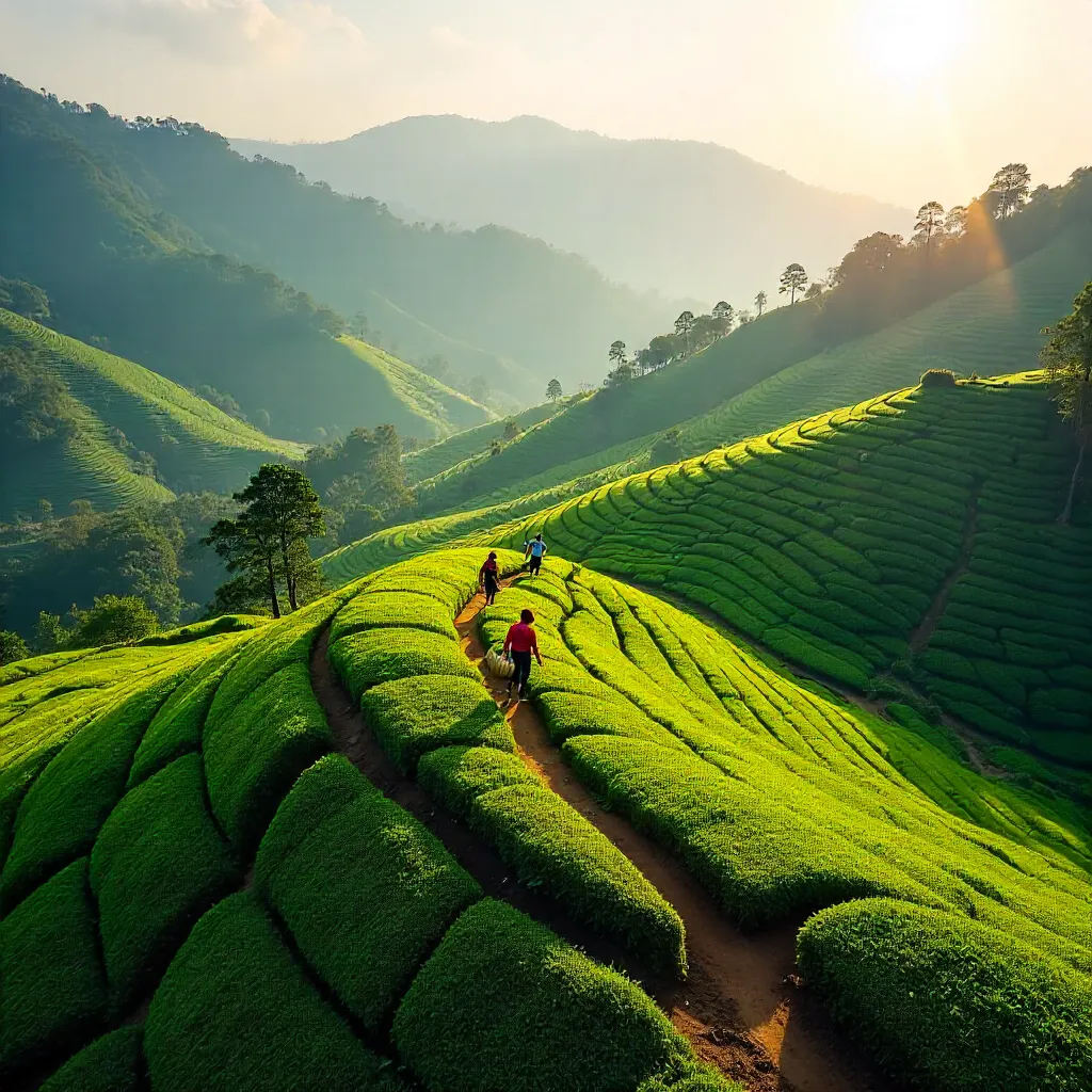 Aerial Tea Terraces of Munnar, Kerala