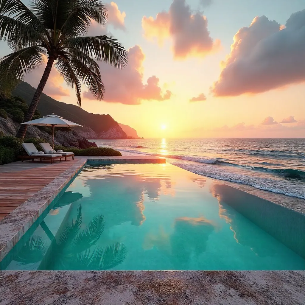 Sunset Coastal Pool Embracing the Ocean