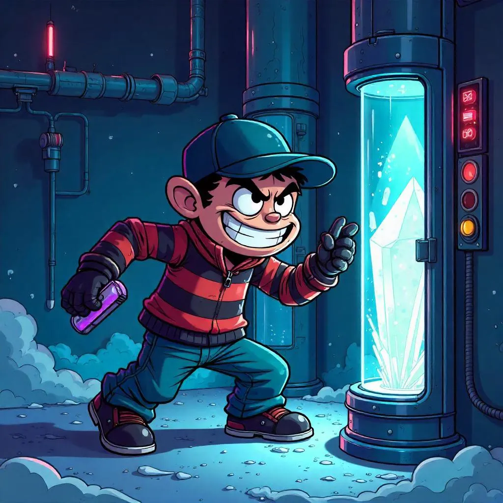 Cartoon Thief in a Cryogenic Chamber