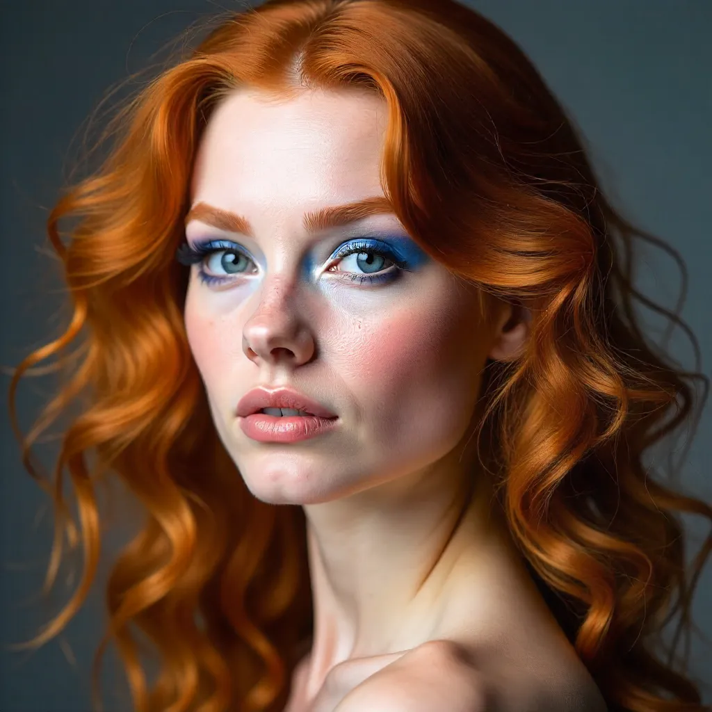 Bold Blue-Eyed Redhead Studio Portrait
