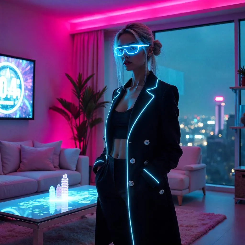 Cyberpunk Living Room Portrait of a Futuristic Woman