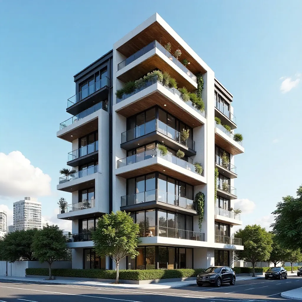 Contemporary Urban Apartment Building Under a Blue Sky