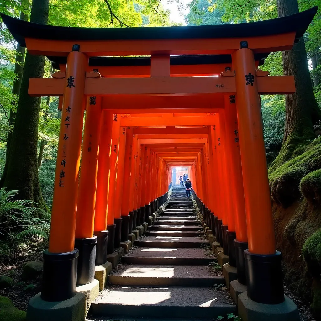 Verdant Path of Vermilion Torii Gates at Fushimi Inari