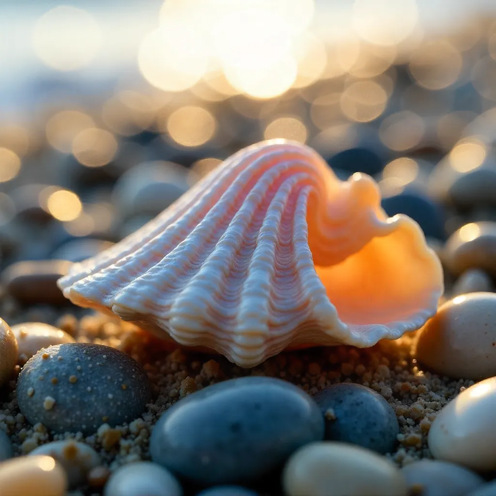 Sunlit Seashell on a Pebble Beach: Textures of Nature