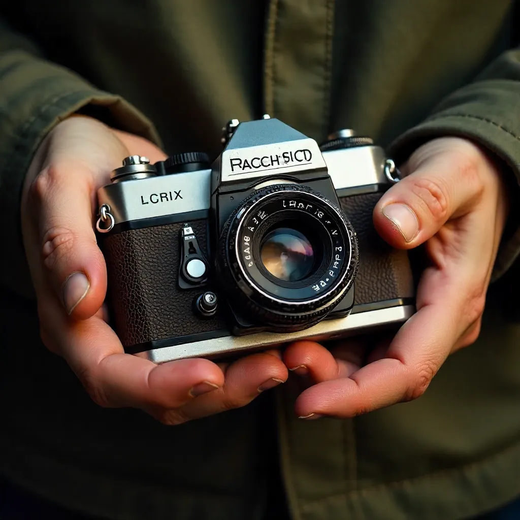 Close-Up of Hands Cradling a Vintage Ricohflex