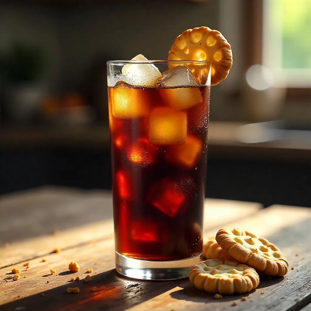 Iced Coffee with Crunchy Biscuits on Rustic Wood