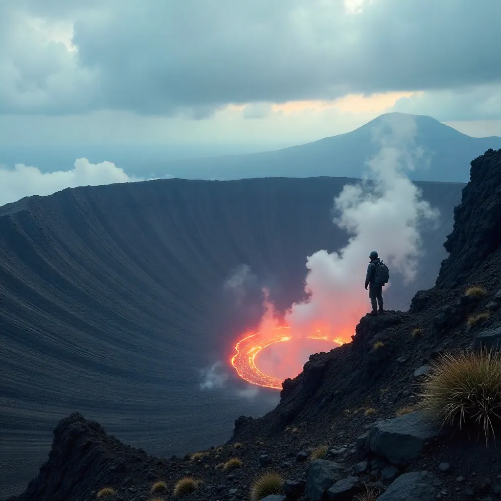 Mist-Clad Volcanic Crater at Dawn