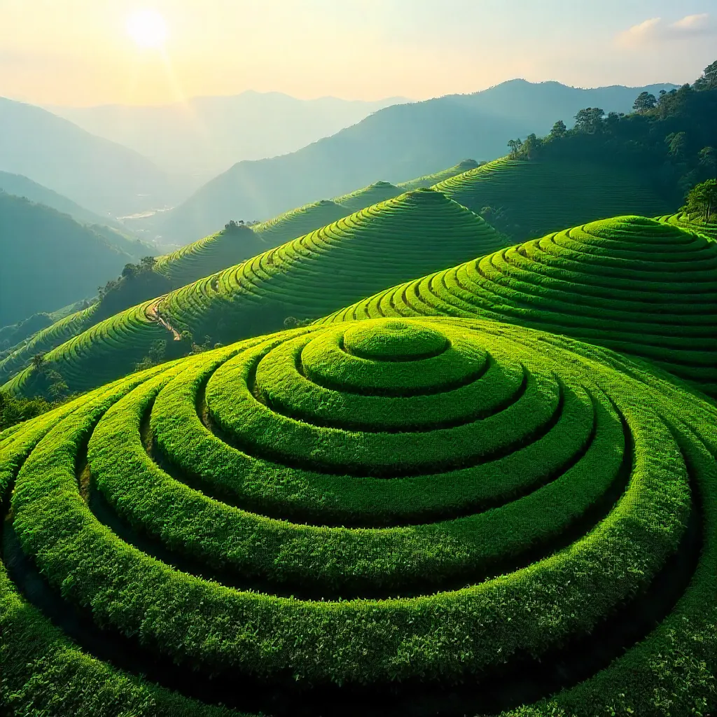 Aerial Emerald Circles: Circular Tea Plantations