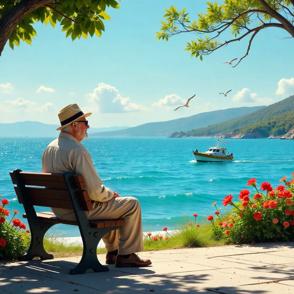 Elderly Man Enjoying Yalova Seaside on a Sunny Day