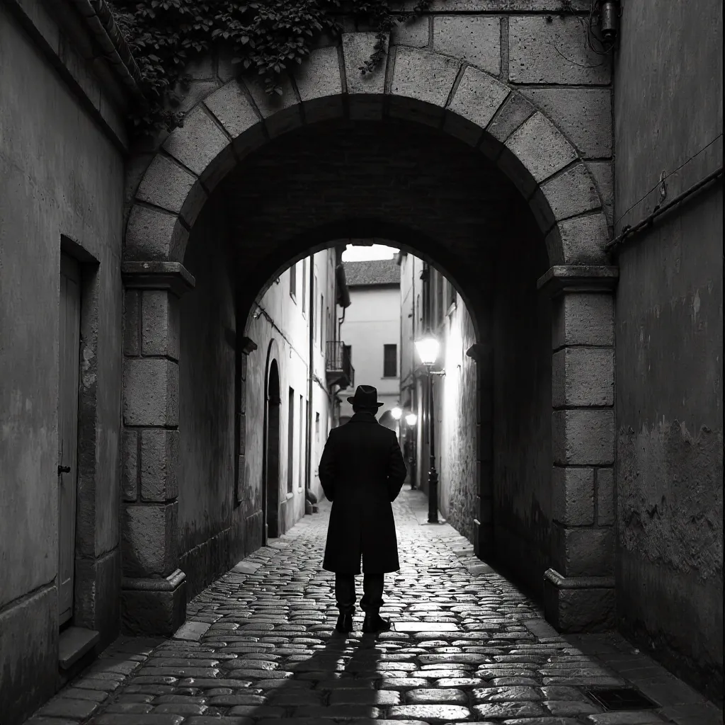Monochrome Archway in Pau: Solitary Figure