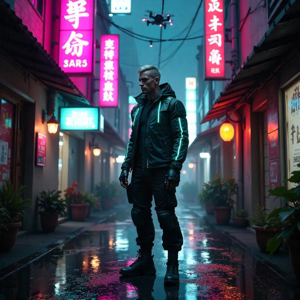 Athletic Cyberpunk Courtyard Warrior