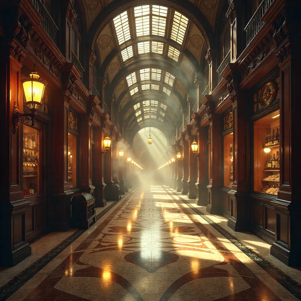 Glowing Victorian Arcade: Intricate Architecture