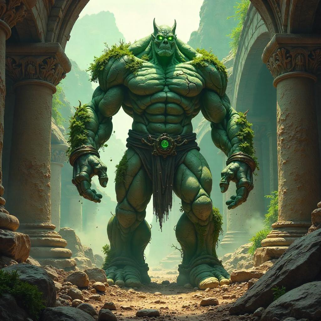 Earth Elemental Amid Crumbling Ruins