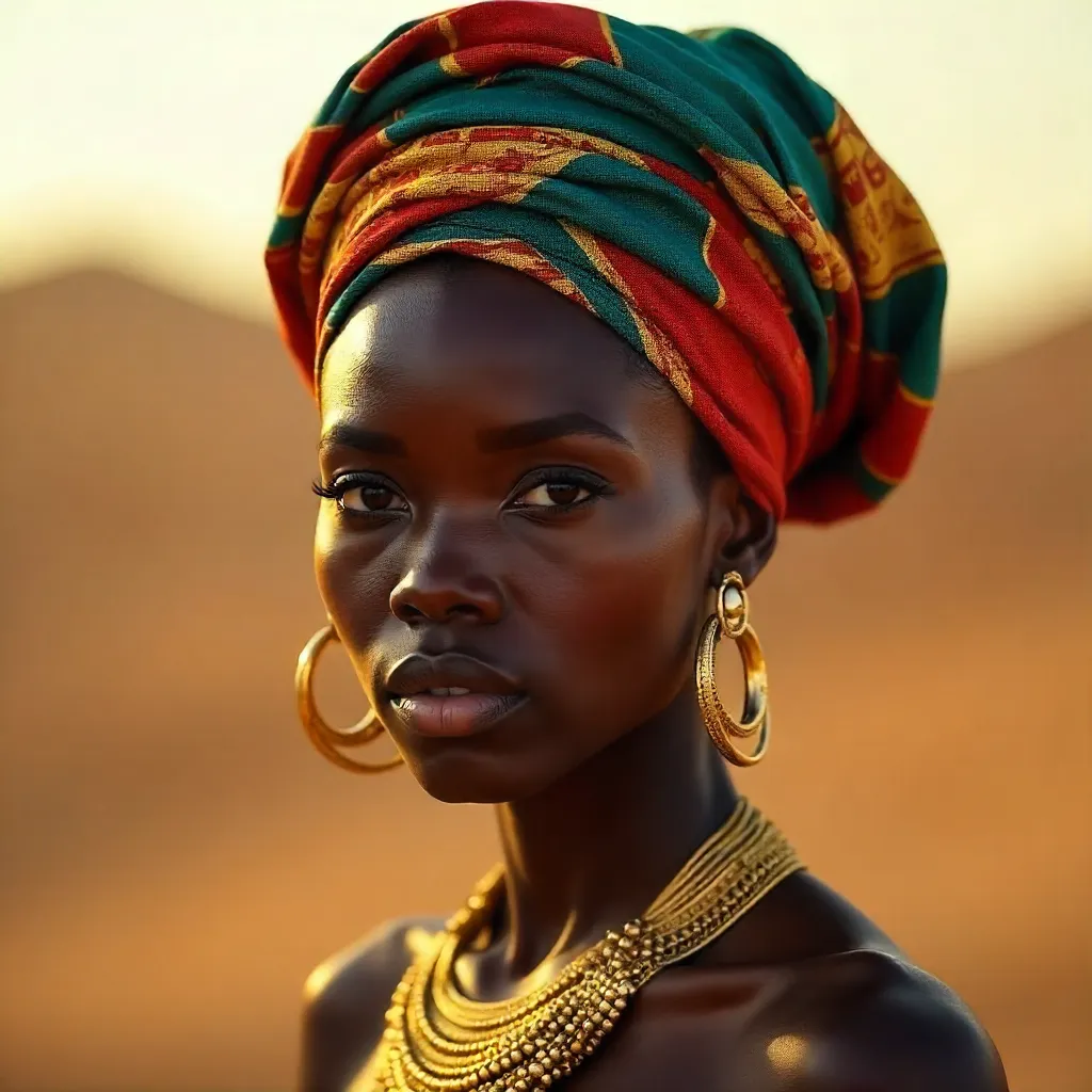 Radiant Portrait in Traditional African Headwrap and Jewelry
