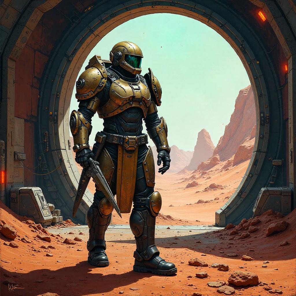Mars Base Warrior: An Oil Painting