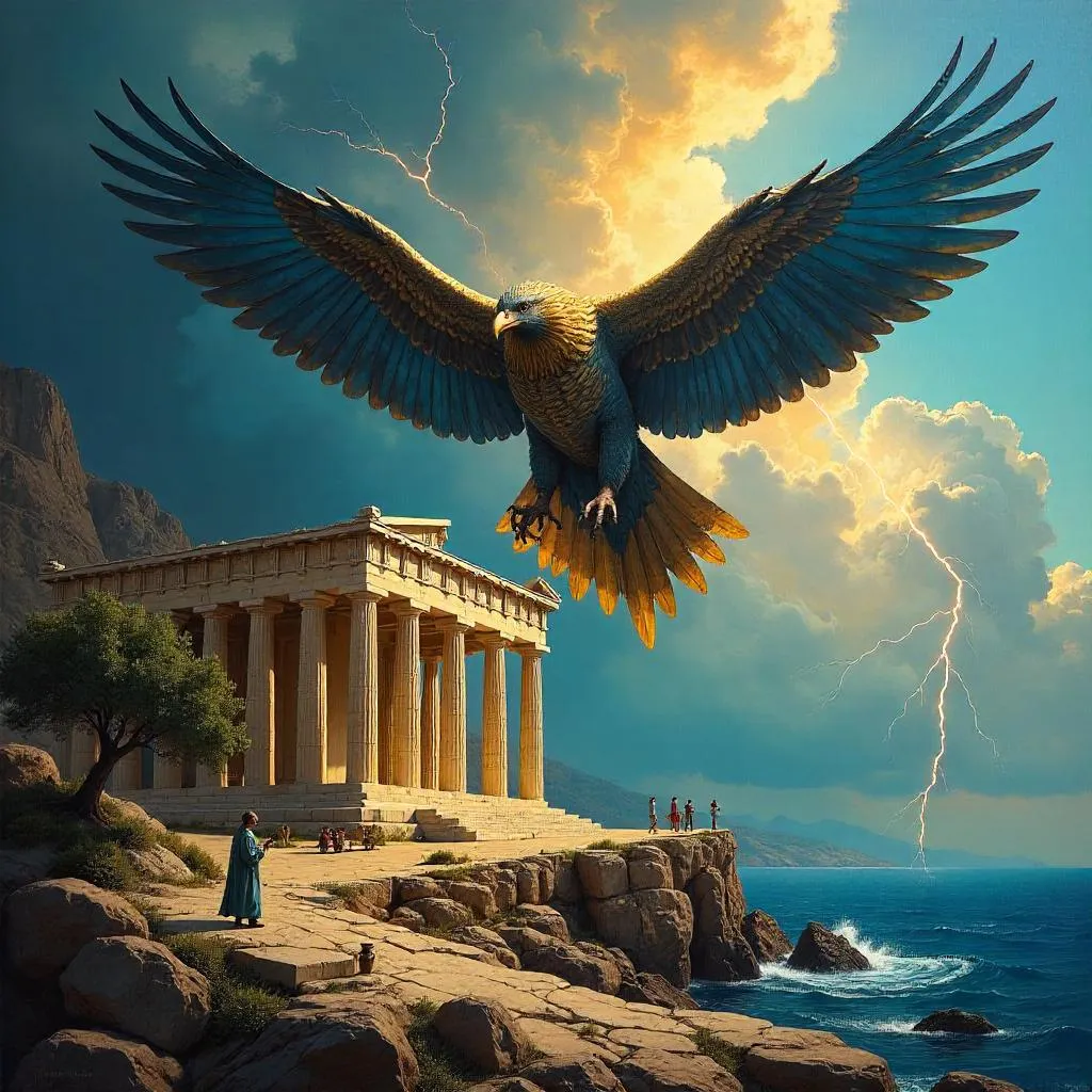 Thunderbird Over Aegean Temple - Oil Painting
