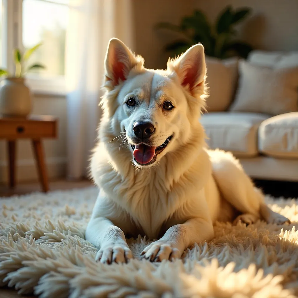 Warm Indoor Cozy Dog on Plush Carpet