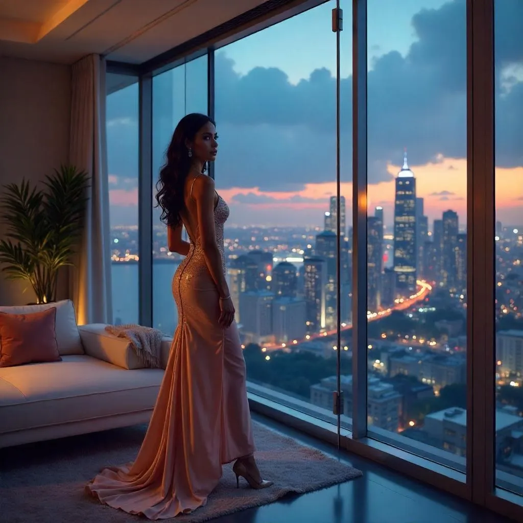 Latina Woman in a Modern Penthouse Concept Art
