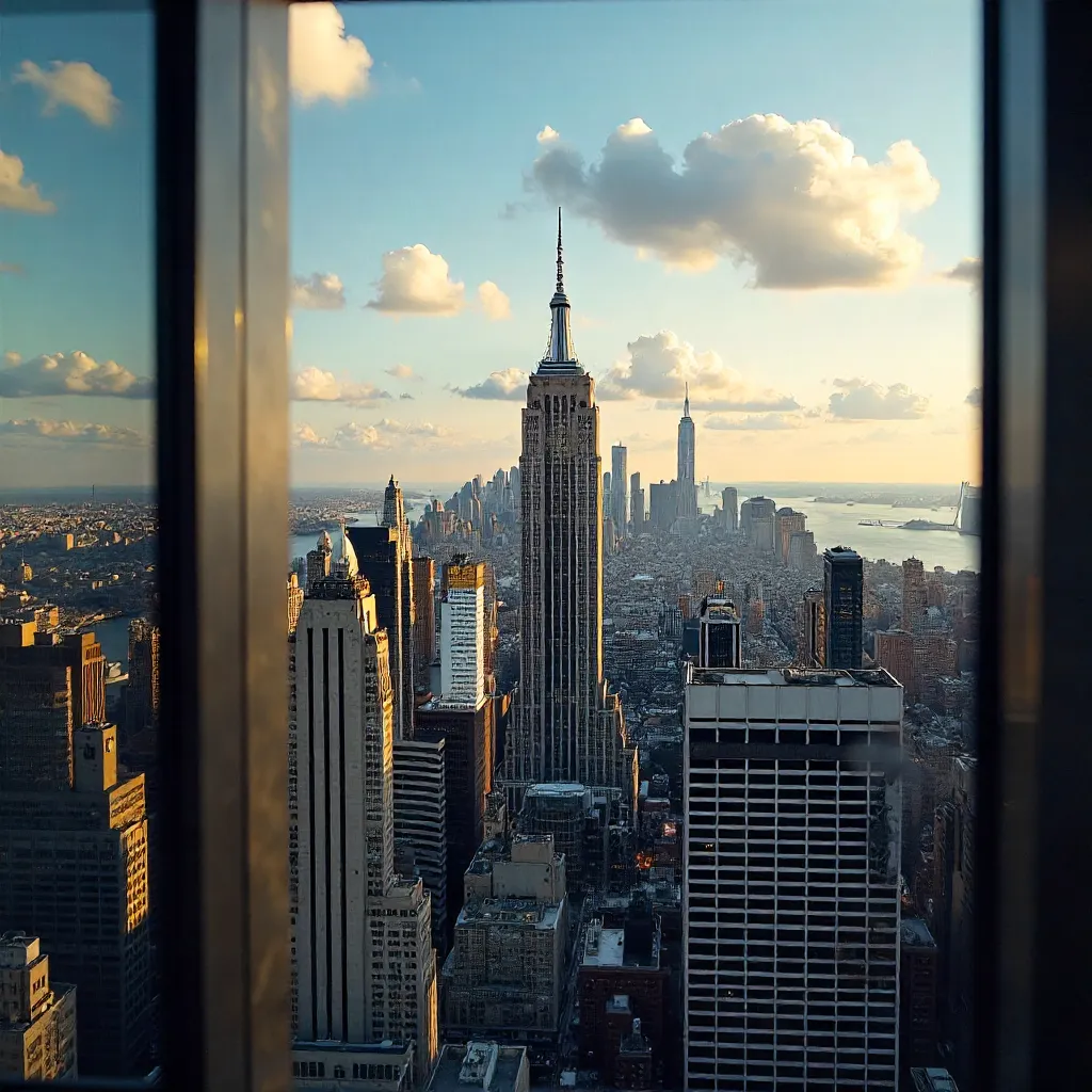 Reflective Aerial View: Empire State and NYC Skyline