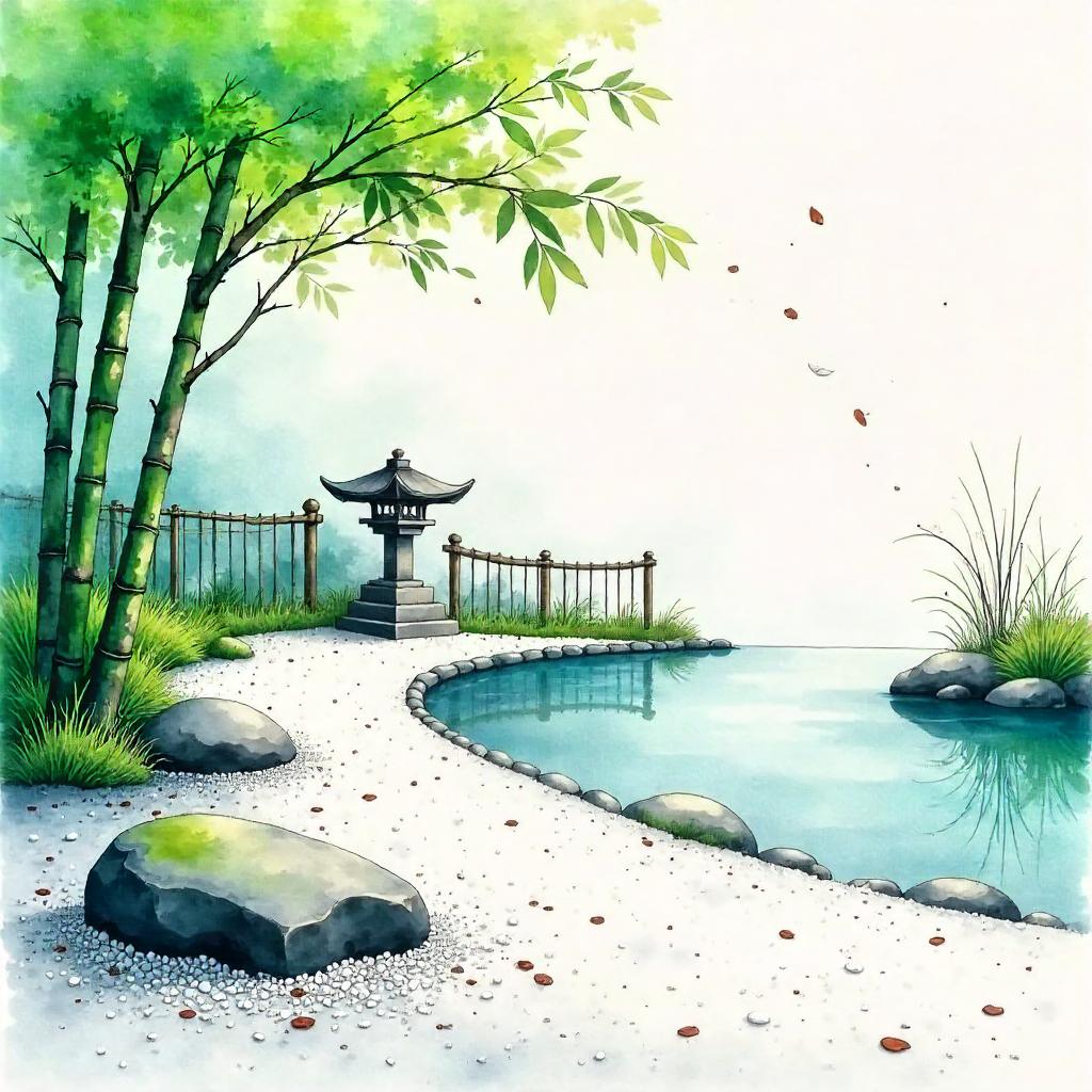 Whispers of Wind in a Zen Garden — Watercolor