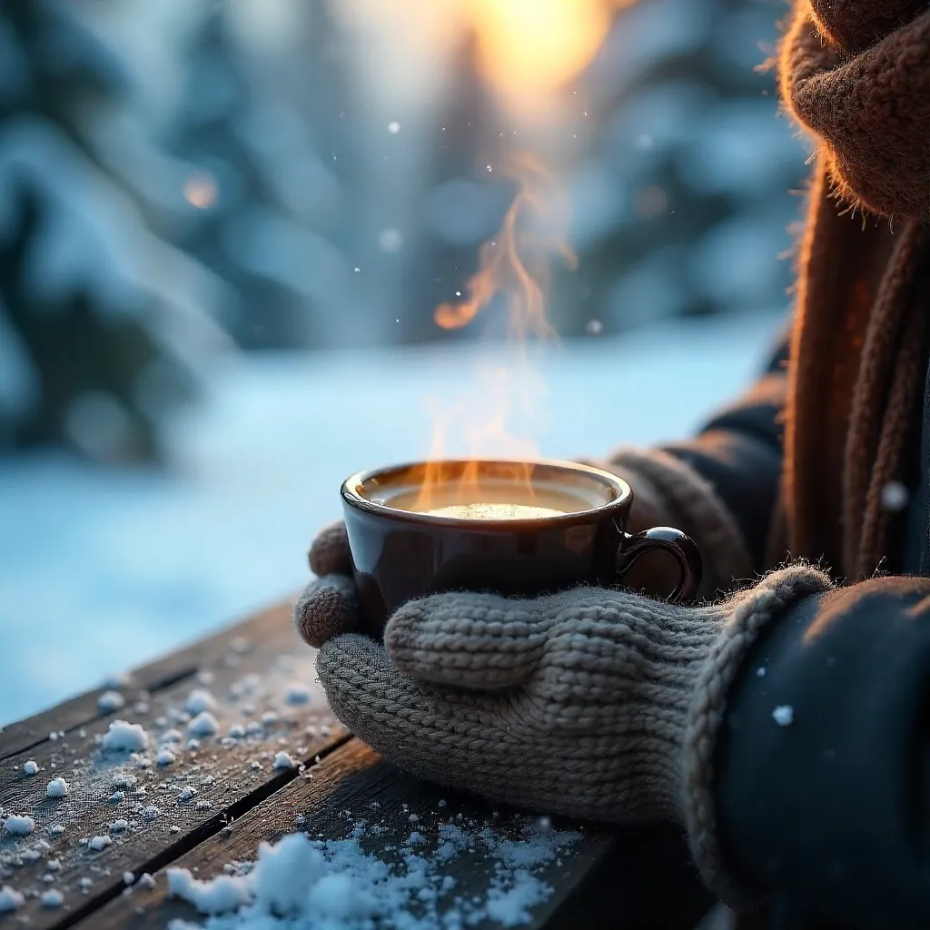 Warm Espresso Cup Amid Snowy Winter Trees