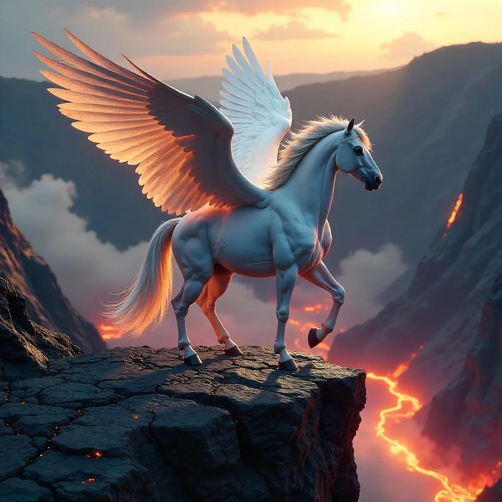 Pegasus in a Volcanic Crater - 3D Render