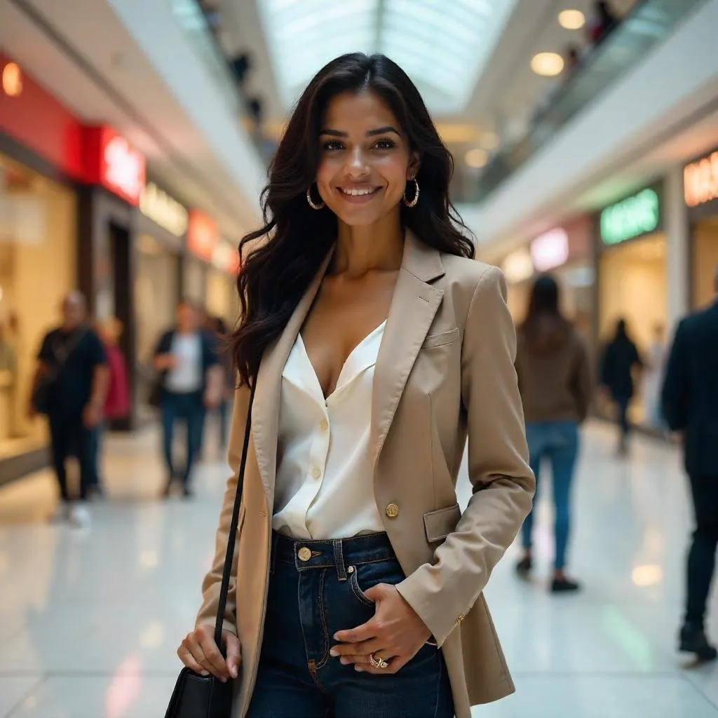 Confident Latina in a Modern Shopping Mall