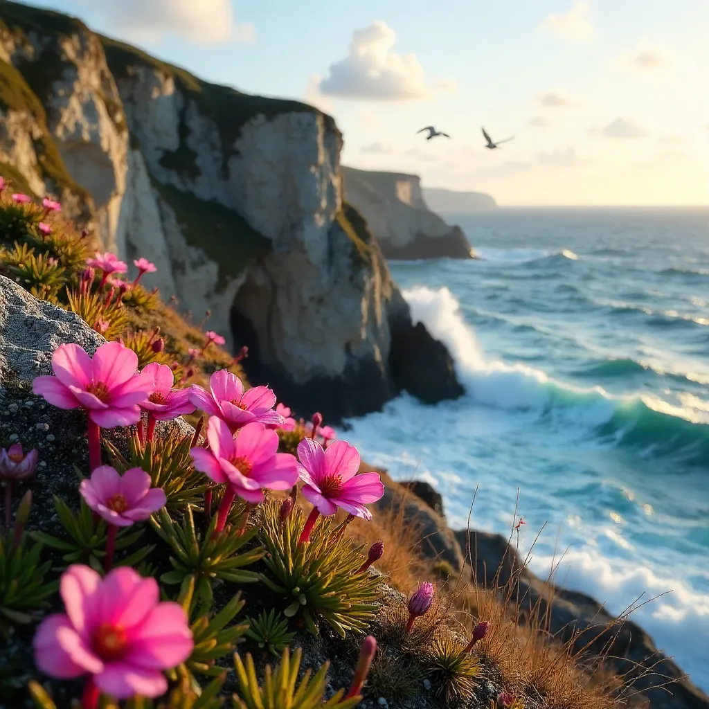 Pink Ice Plants Bloom on Cliffside Coastal Vista