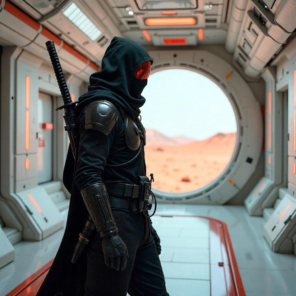 Ninja in a Photoreal Mars Base Corridor