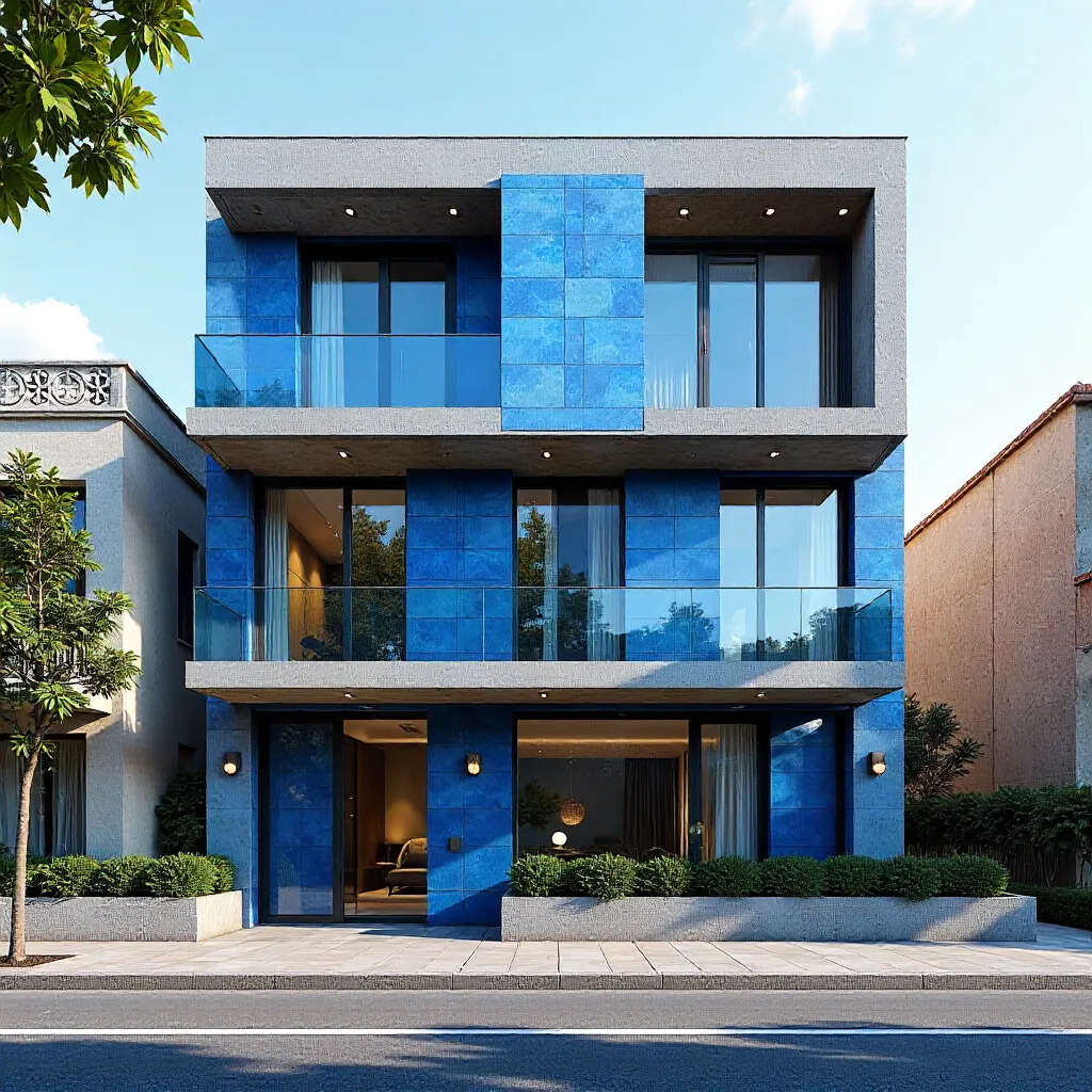 Blue-Toned Contemporary Facade in Barcelona