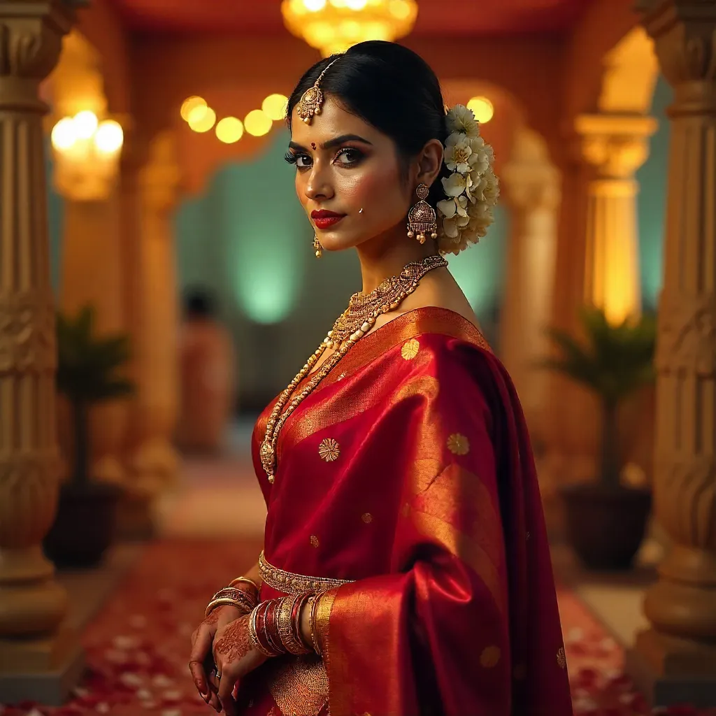 Elegant South Indian Bride with Floral Hair Adornments