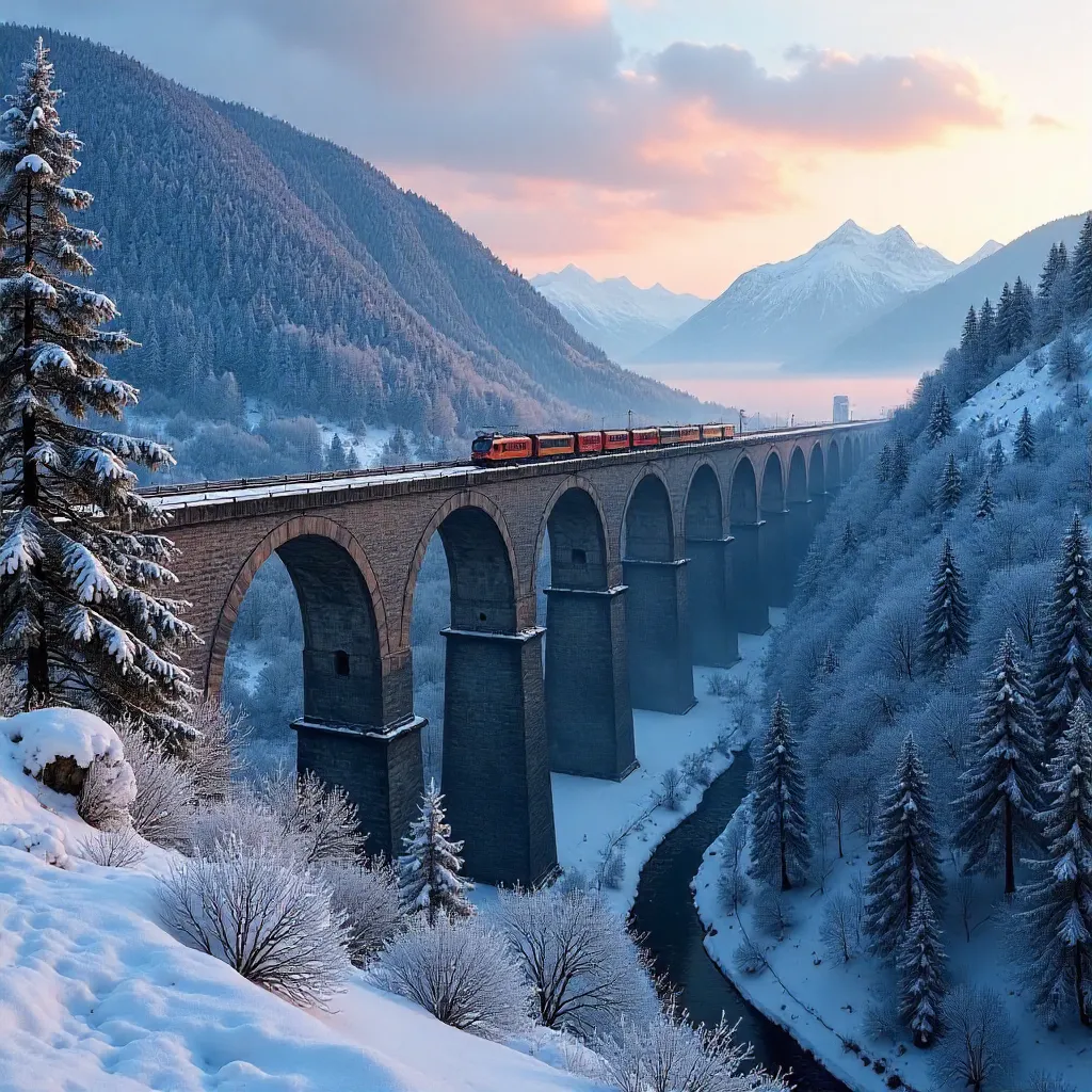 Winter Light over Semmering Viaduct, Lower Austria