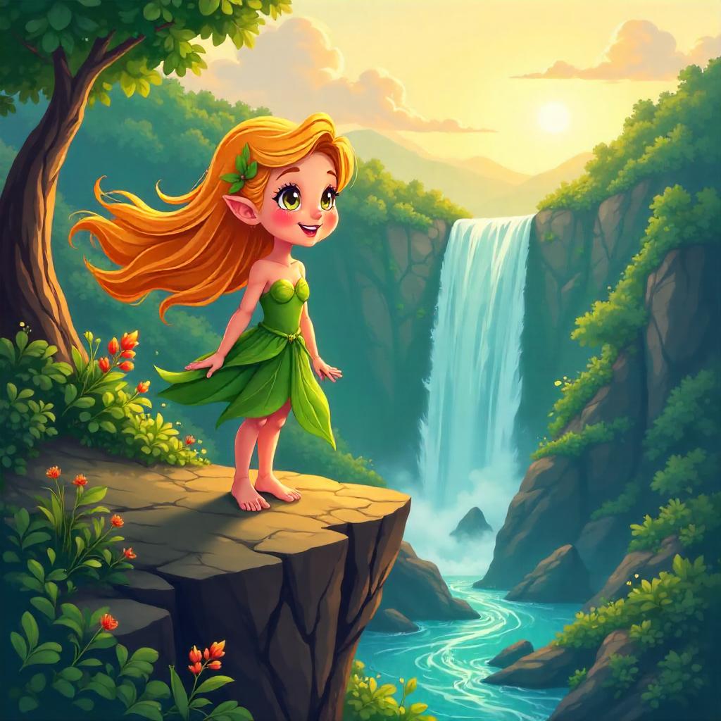 Cartoon Nymph on a Rocky Outcrop