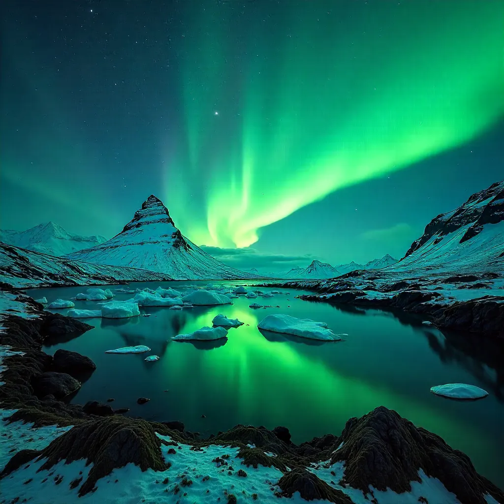 Emerald Aurora Over Icelandic Night Sky