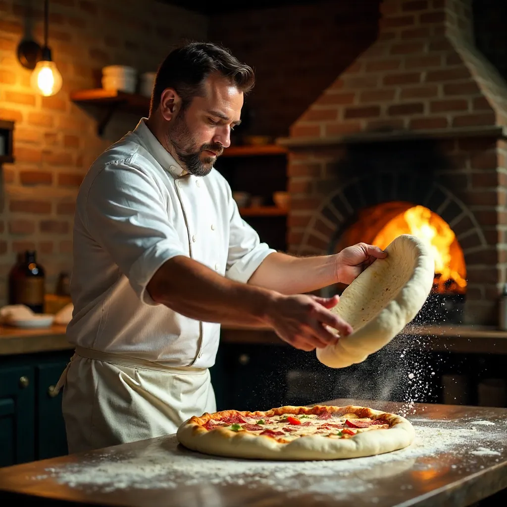 Warm, Skillful Dough Toss in a Cozy Kitchen