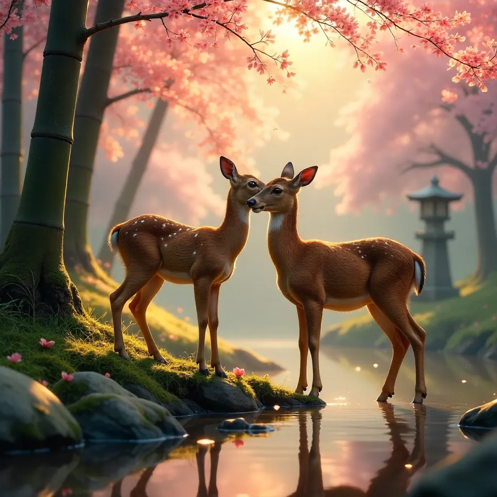 Tender moment of two deer in a Kyoto Park
