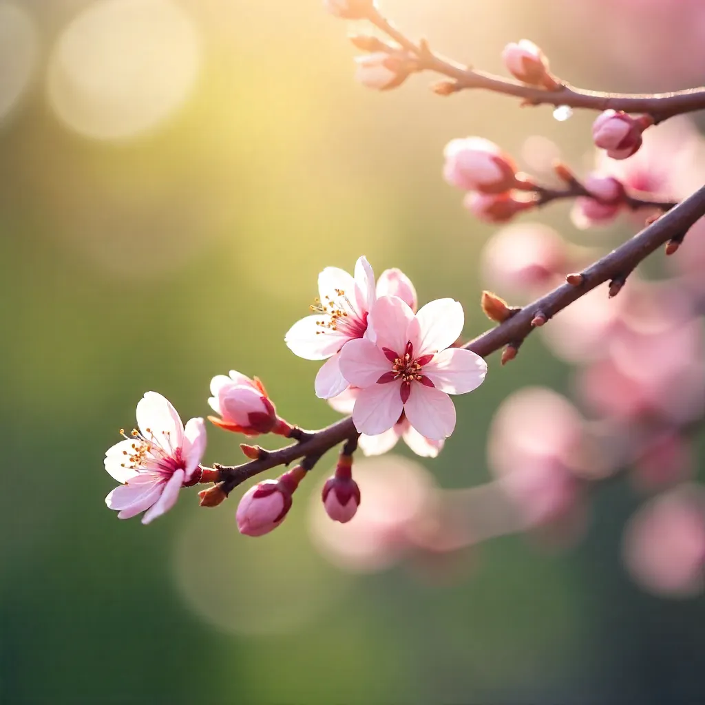 Soft Focus Spring Blossoms on Branches with Bokeh
