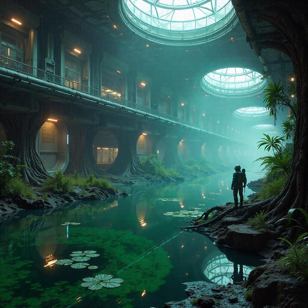 Photoreal Swamp Inside a Space Colony Dome