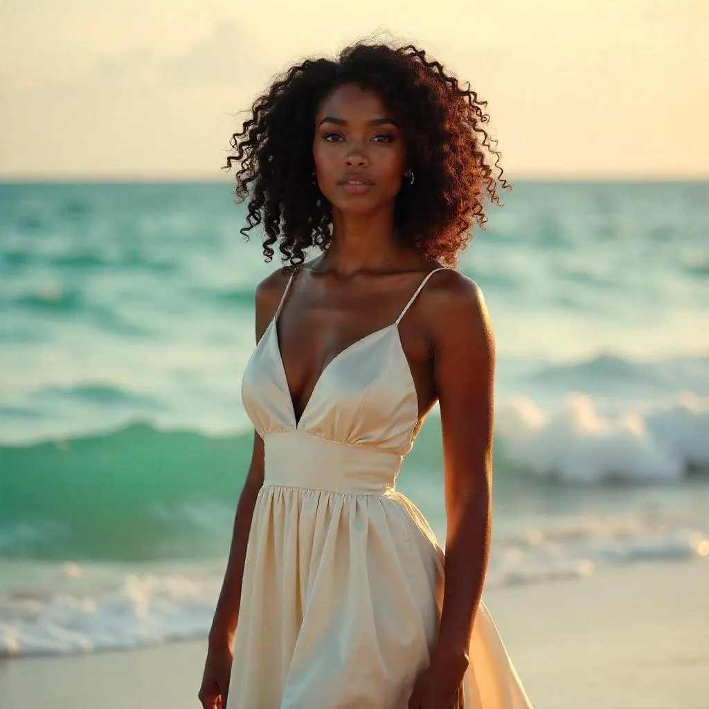 Elegance by the Ocean: Black Woman Portrait