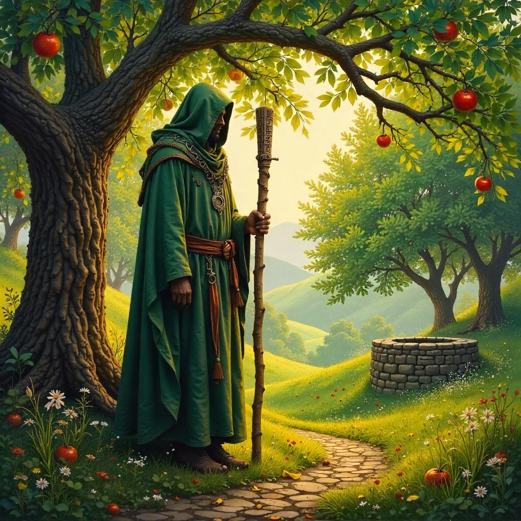 The Druid in the Orchard: An Oil Painting