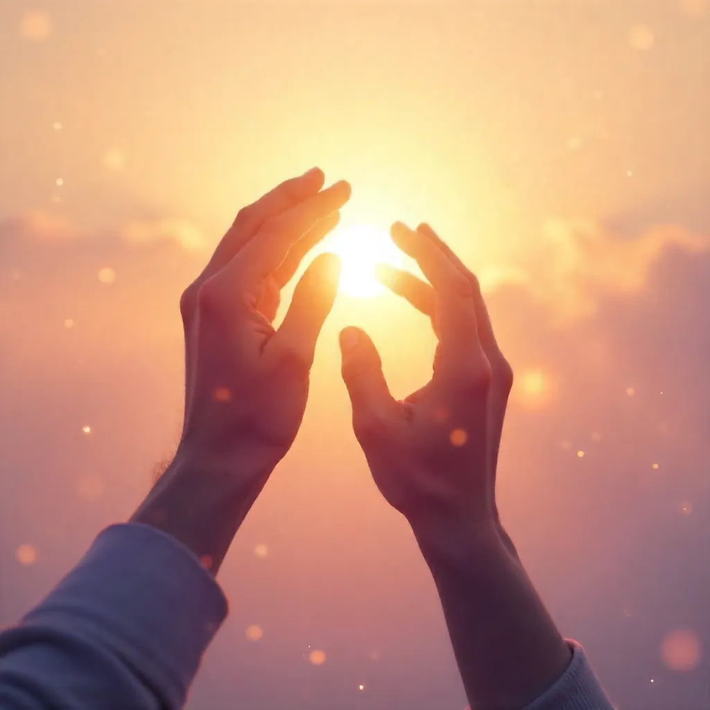 Dreamy Silhouette of Hands Reaching Toward Light