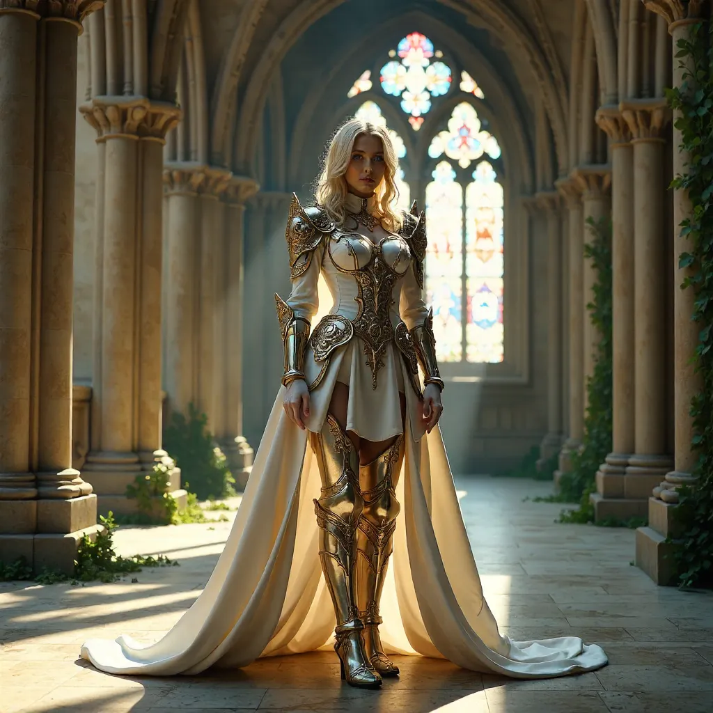 Gothic Hall Cosplayer in White and Gold Armor