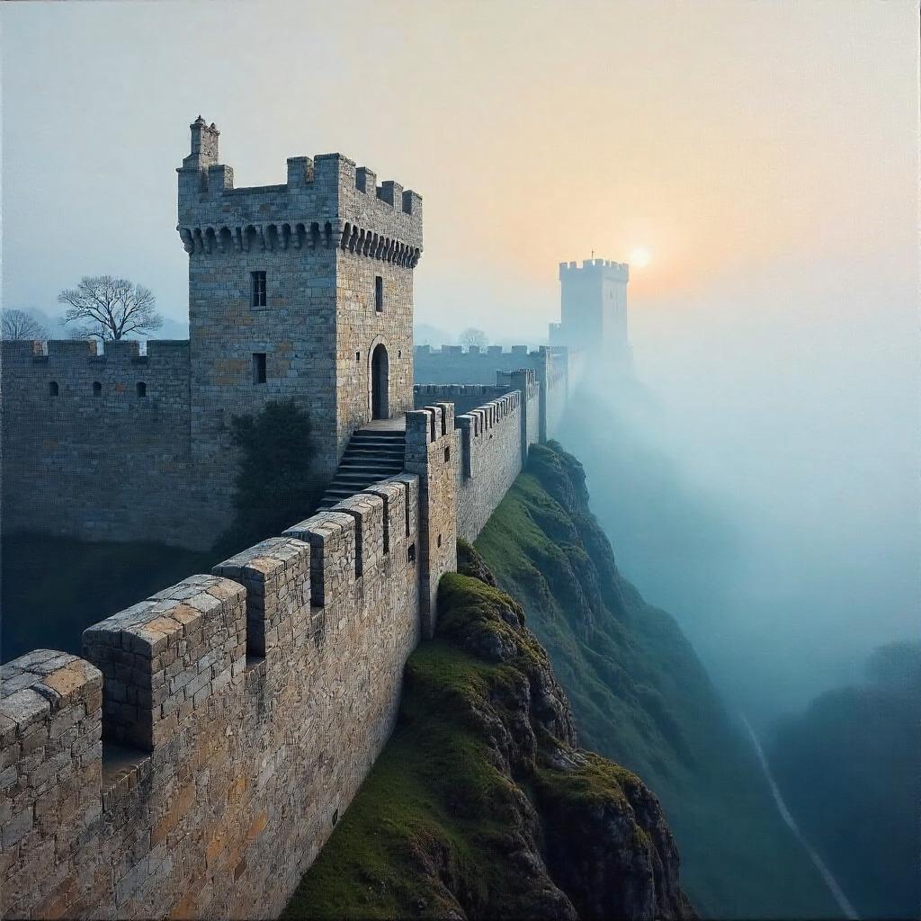 Fog on the Castle Battlements in Oil