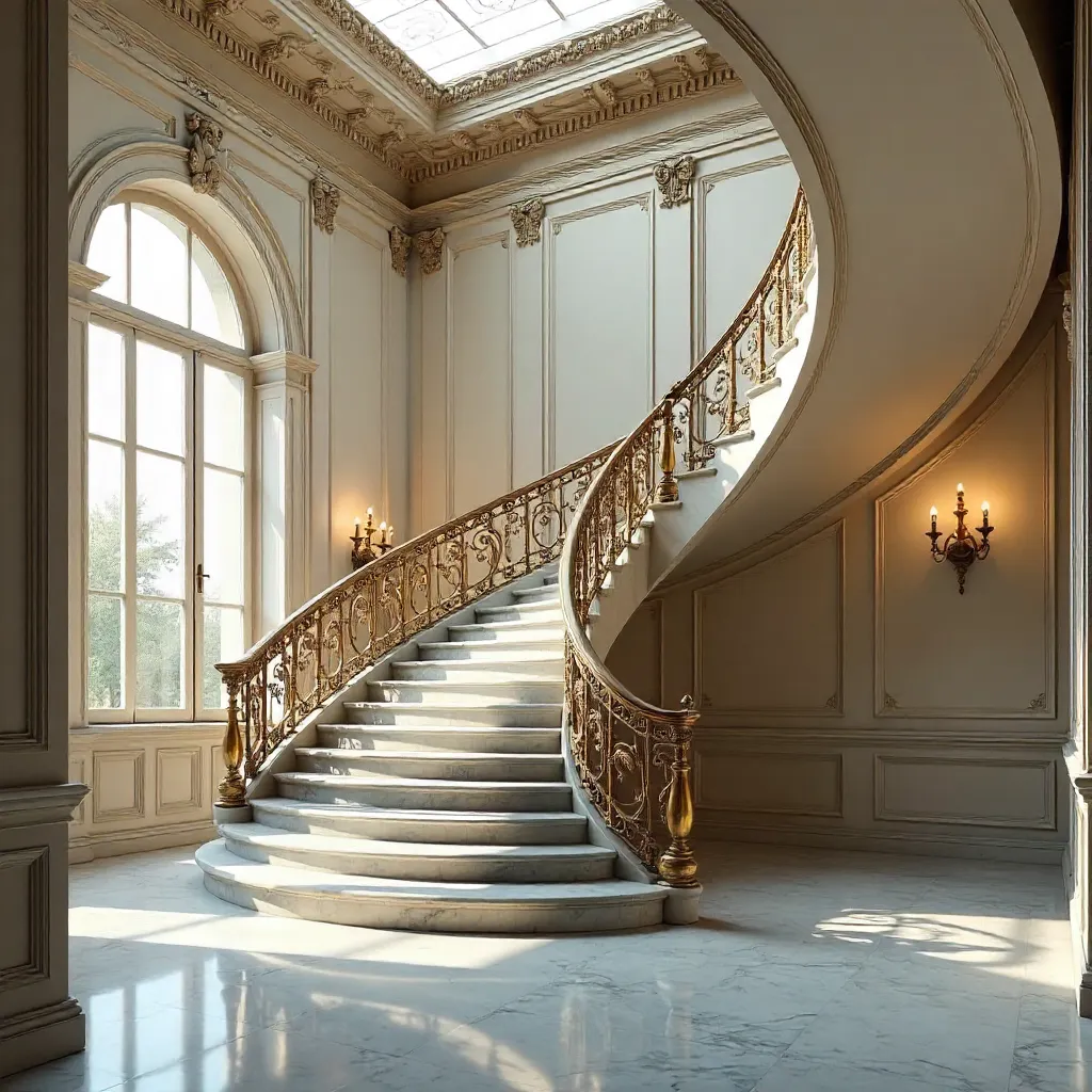 Elegant Marble Spiral Staircase in a Parisian Hall