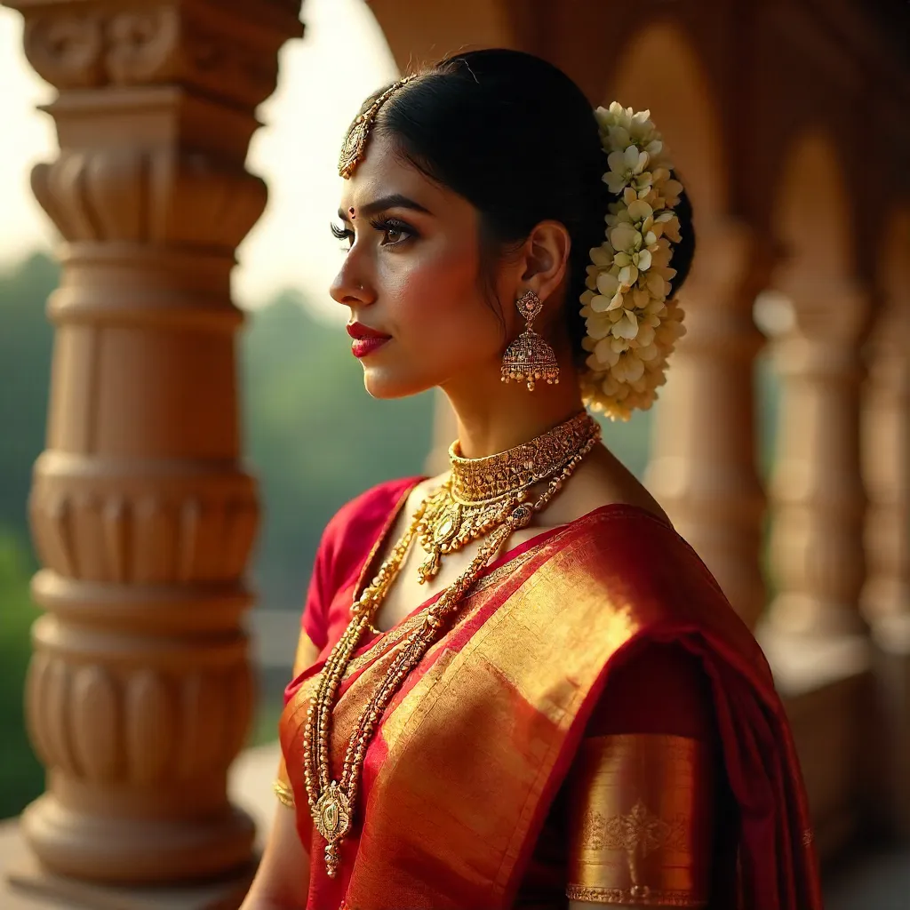 Elegant South Indian Bride in Floral Hair Ornaments