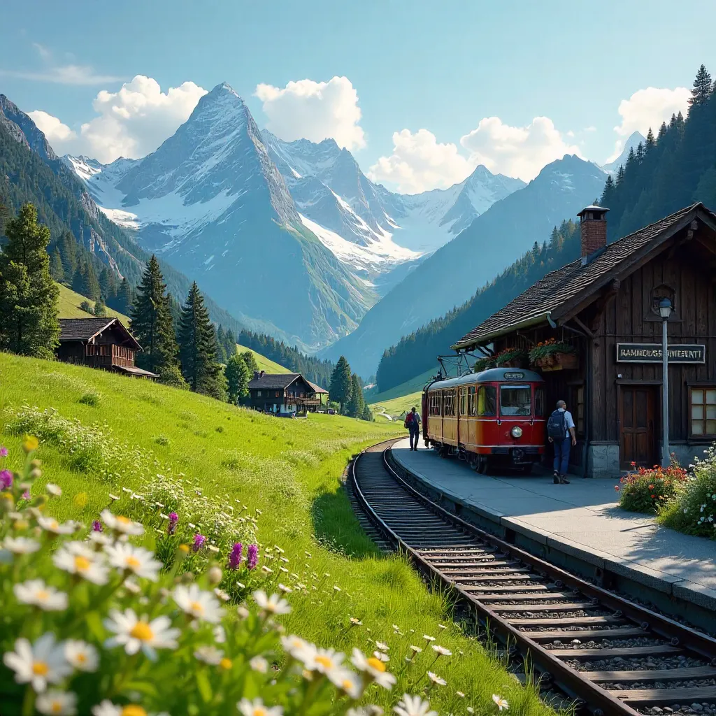 Picturesque Wiesen Station with Swiss Alps Backdrop