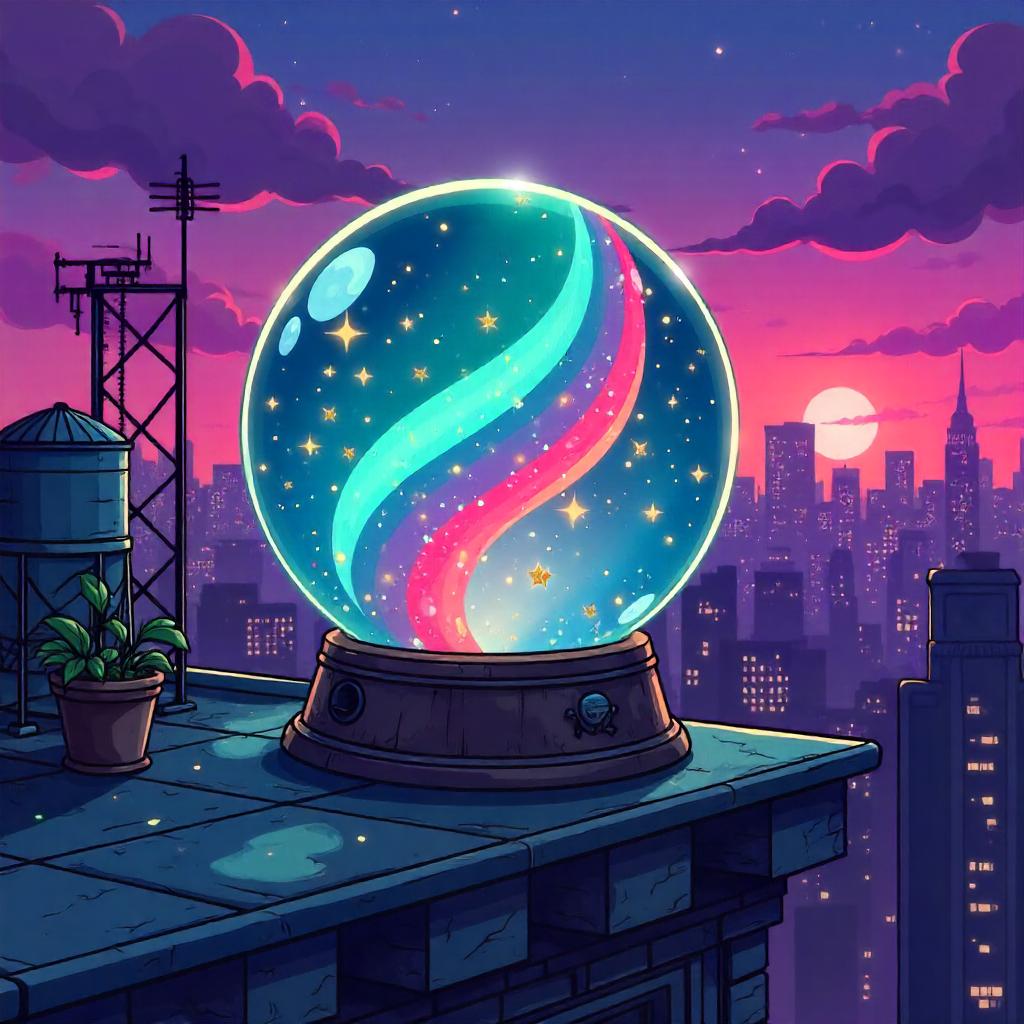 Cartoon Crystal Ball on a Rooftop