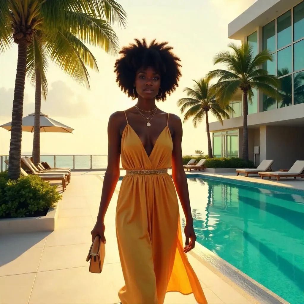 Radiant Black Woman at a Luxury Resort – Concept Art